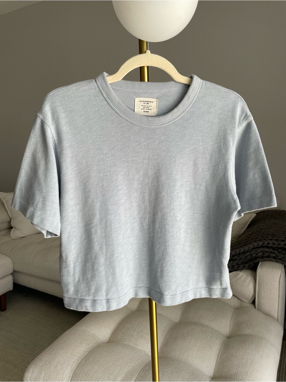 Buck Mason Field-Spec Boyfriend Crop Tee Sky Blue Rare HTF